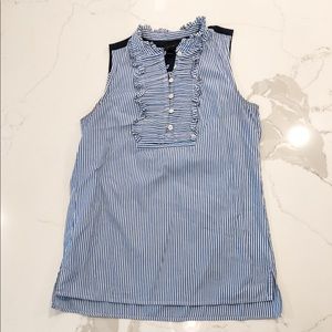 JCrew | Blue and White Stripe Ruffle Tank | Size S